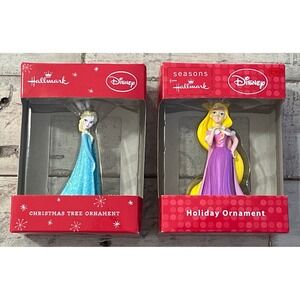 Hallmark From Seasons Disney 2014 Frozen‎ Elsa & 2012 Tangled Rapunzel Ornaments